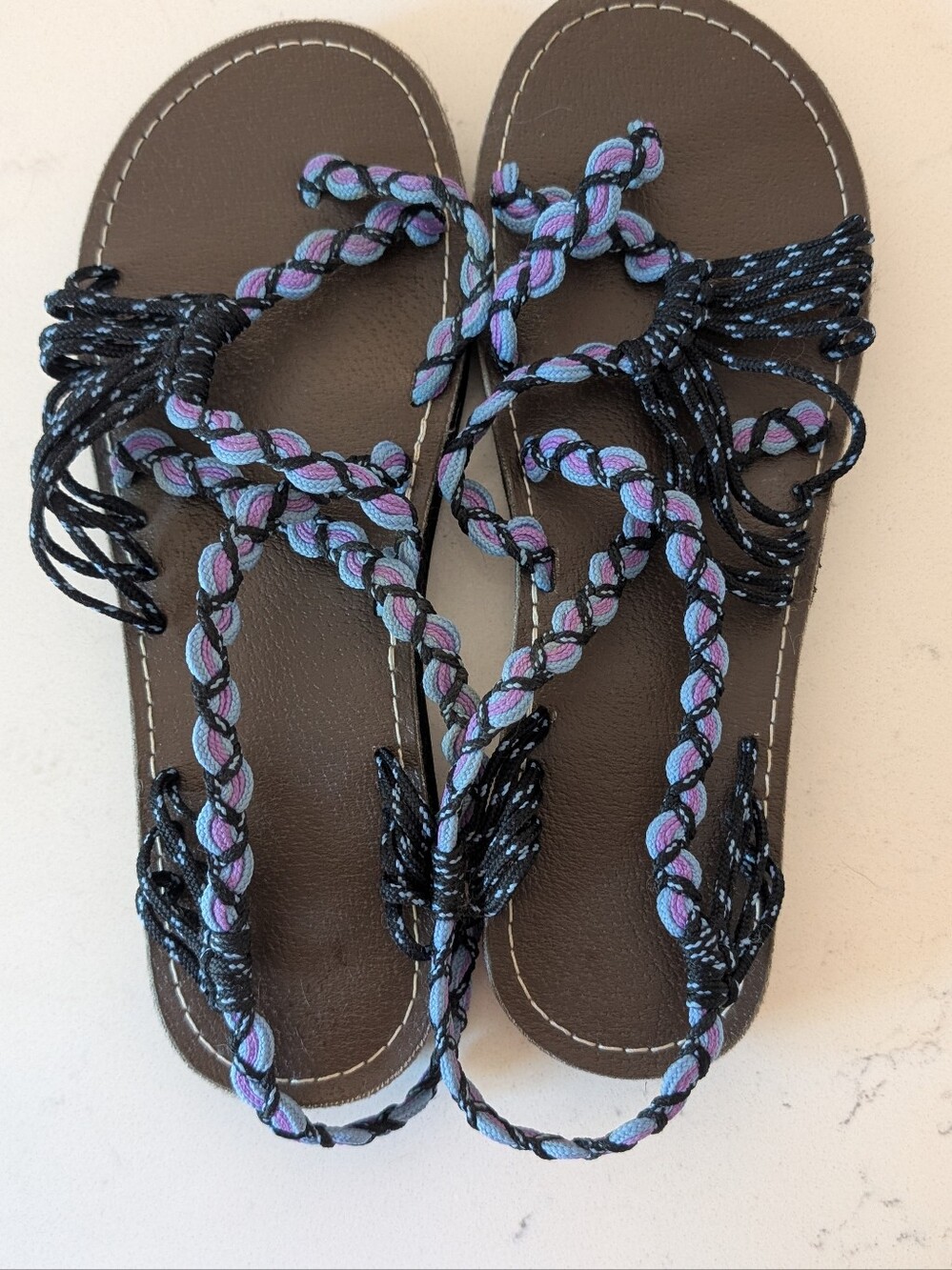 Braided Women's Sandals - Black with Purple and Blue Accents by Free Way